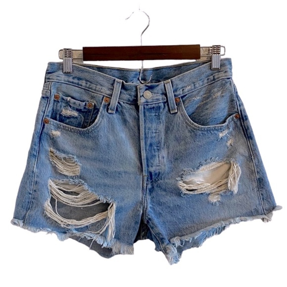 Levi’s 501 High Rise Distressed Denim Jean Shorts Size 27